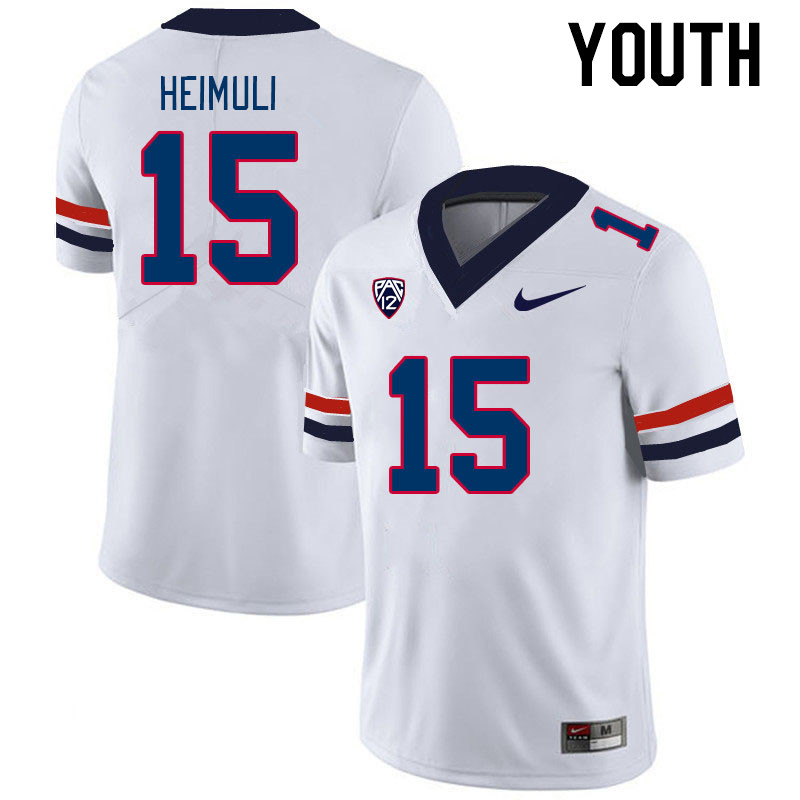 Youth #15 Daniel Heimuli Arizona Wildcats College Football Jerseys Stitched-White - Click Image to Close